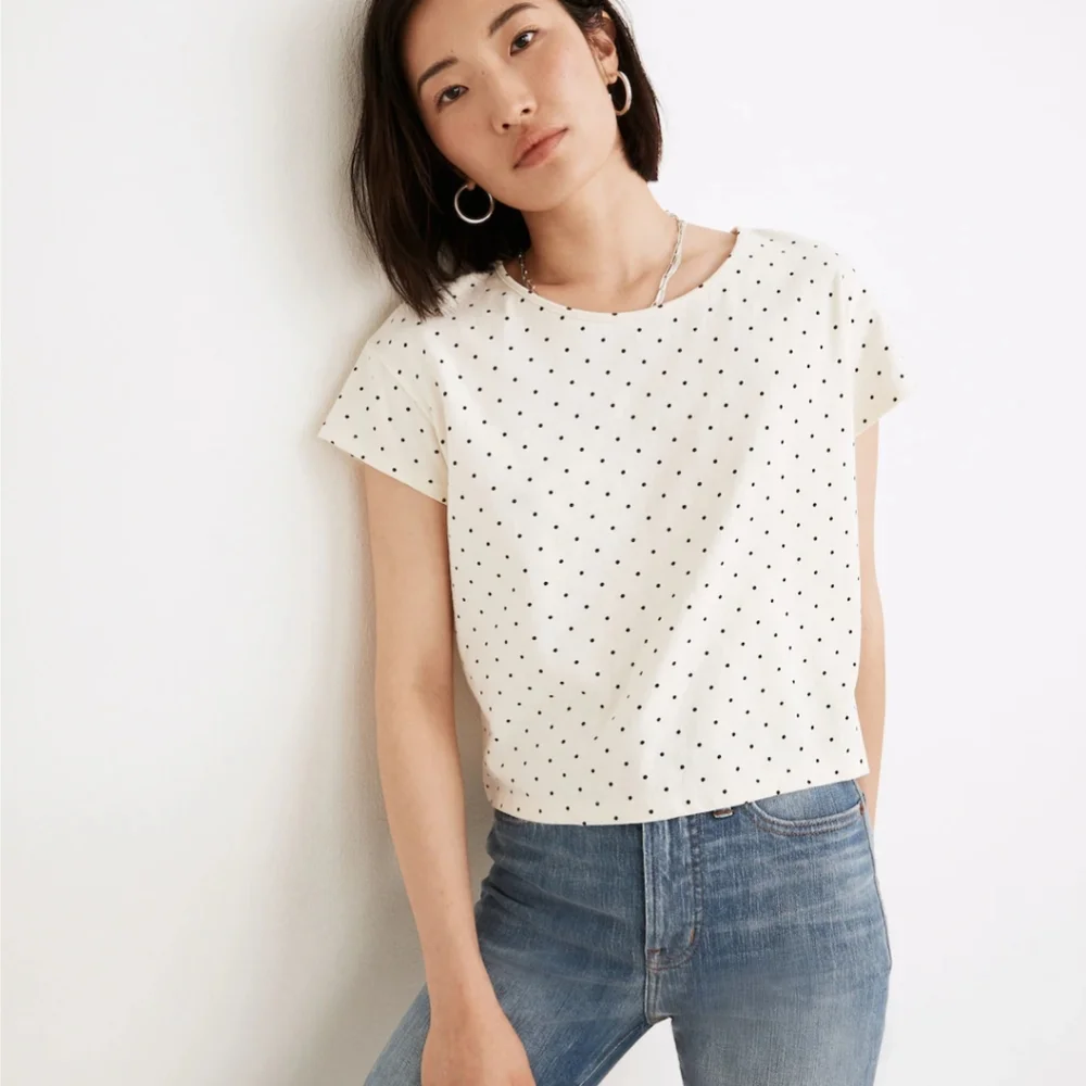 Madewell Cap-Sleeve Boxy Tee In Polka Dot Sz.S - Picture 1 of 9